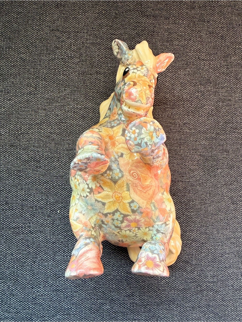 Papermoon vintage Floral Ceramic Horse Figurine - Pastel Orange & Blue